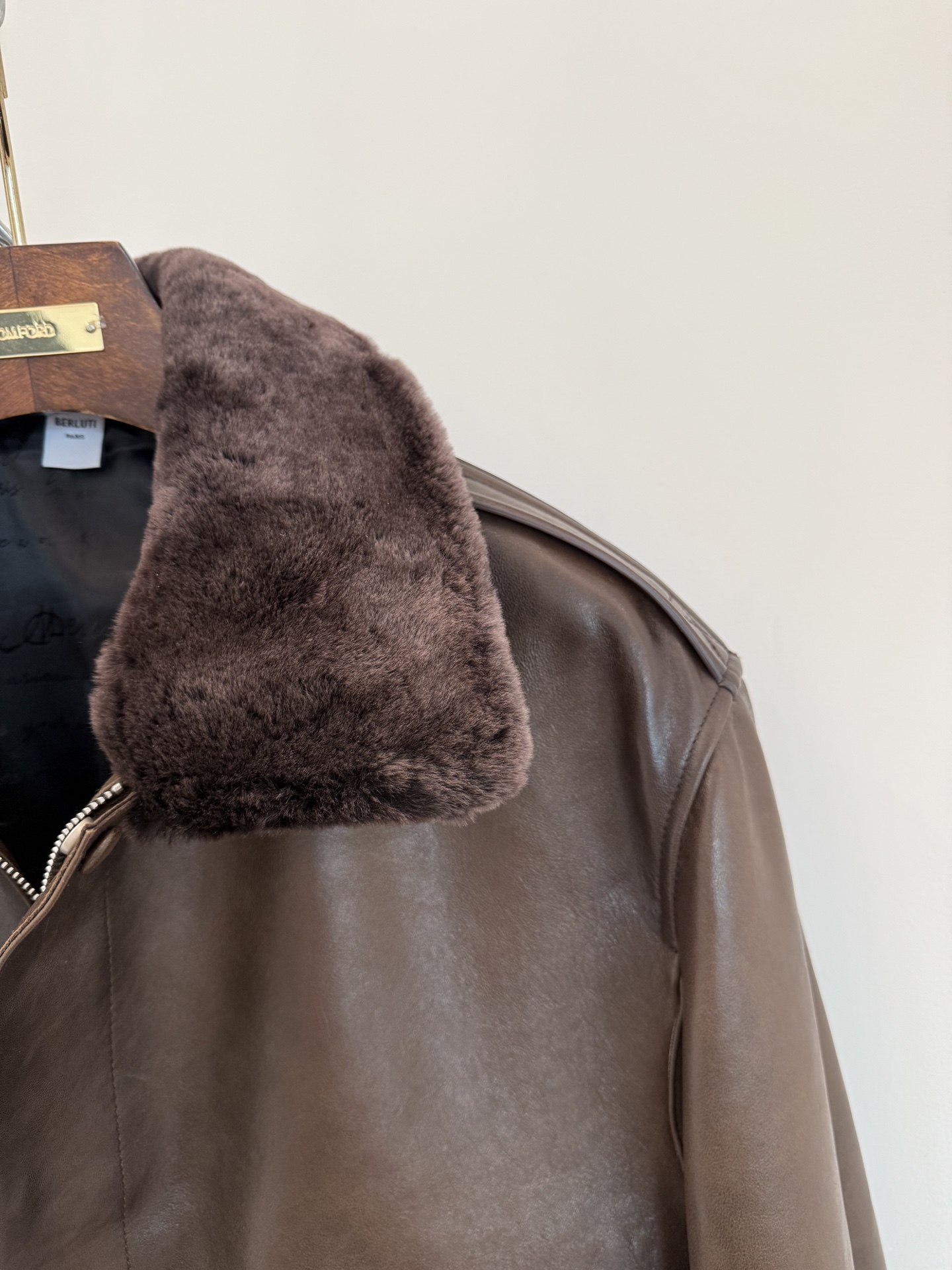 Berluti Leather Shearling Collar Bomber Jacket