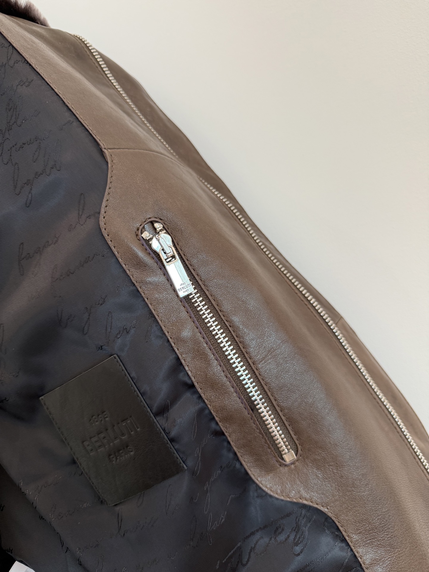 Berluti Leather Shearling Collar Bomber Jacket