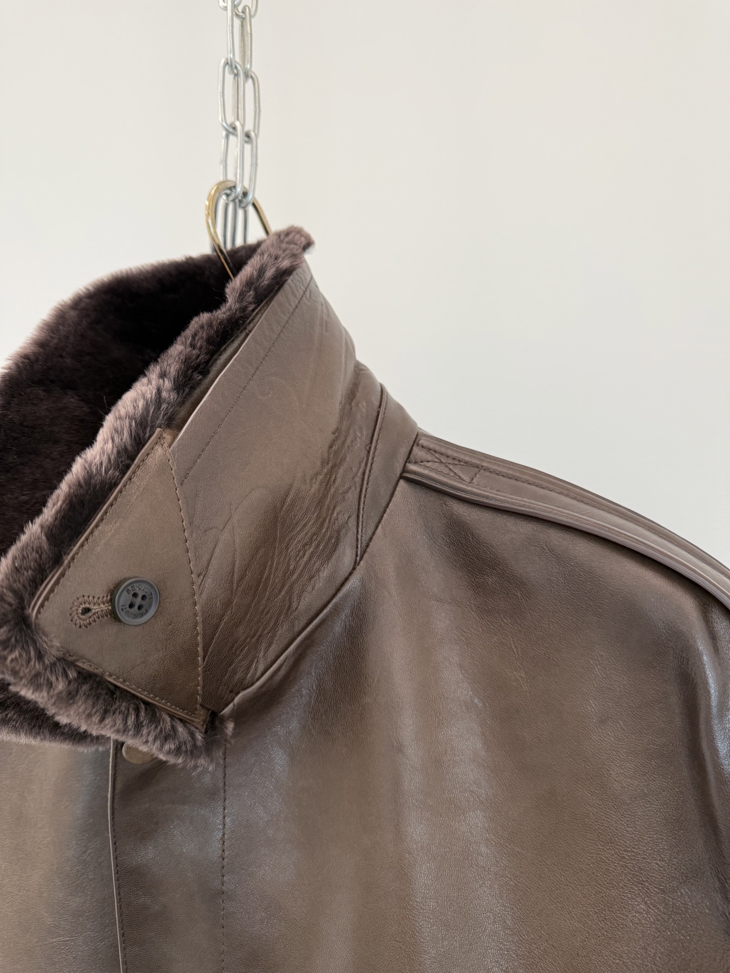 Berluti Leather Shearling Collar Bomber Jacket