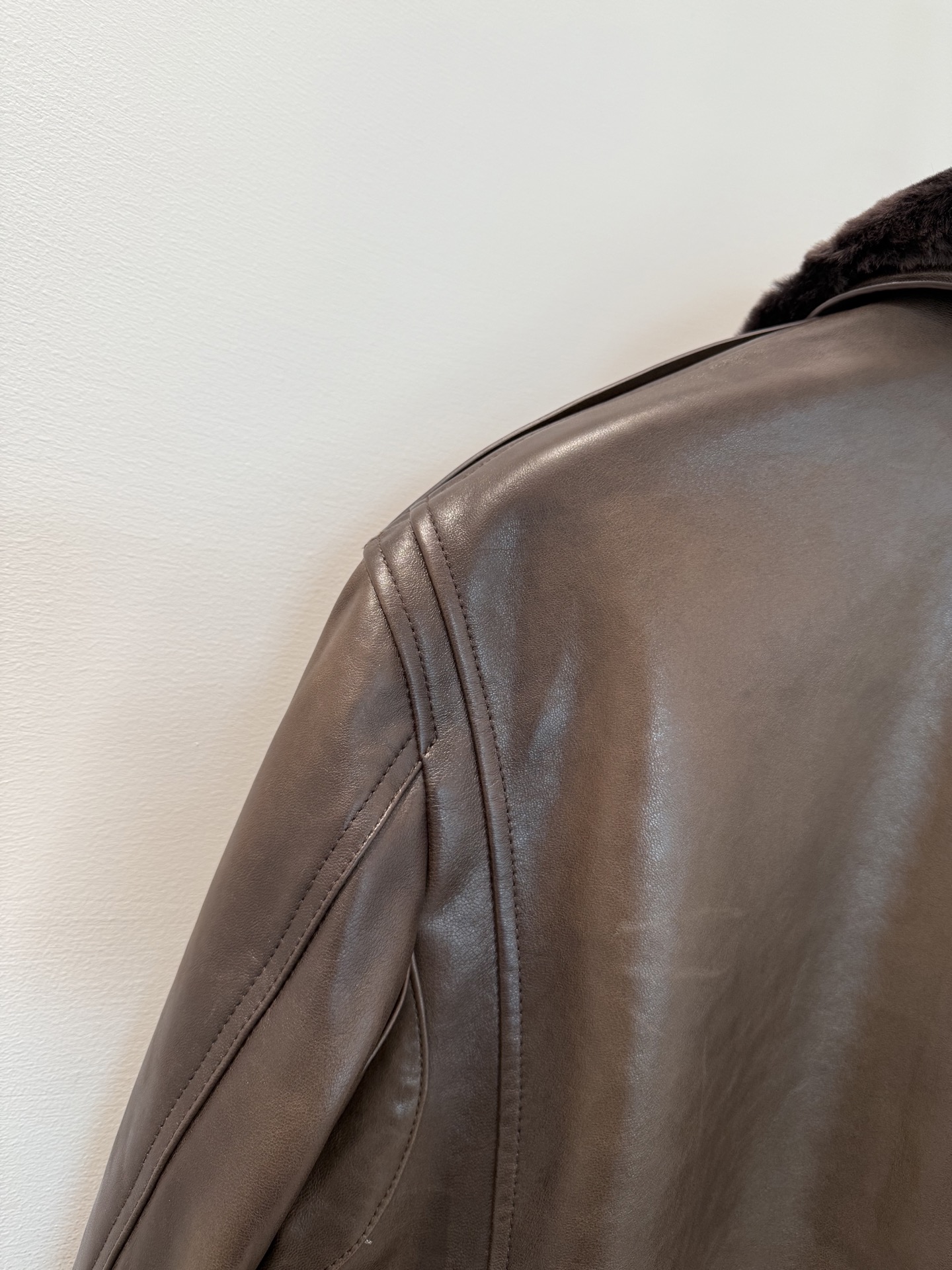 Berluti Leather Shearling Collar Bomber Jacket