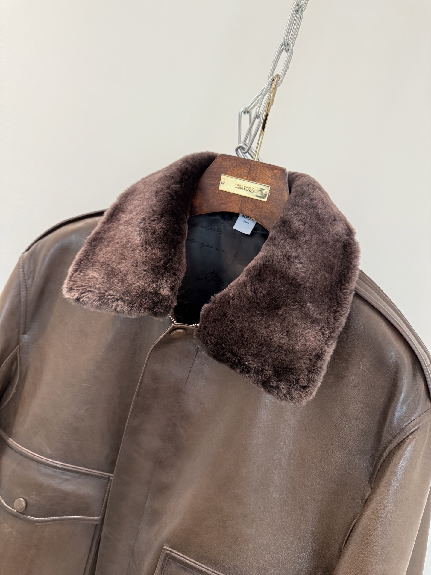 Berluti Leather Shearling Collar Bomber Jacket