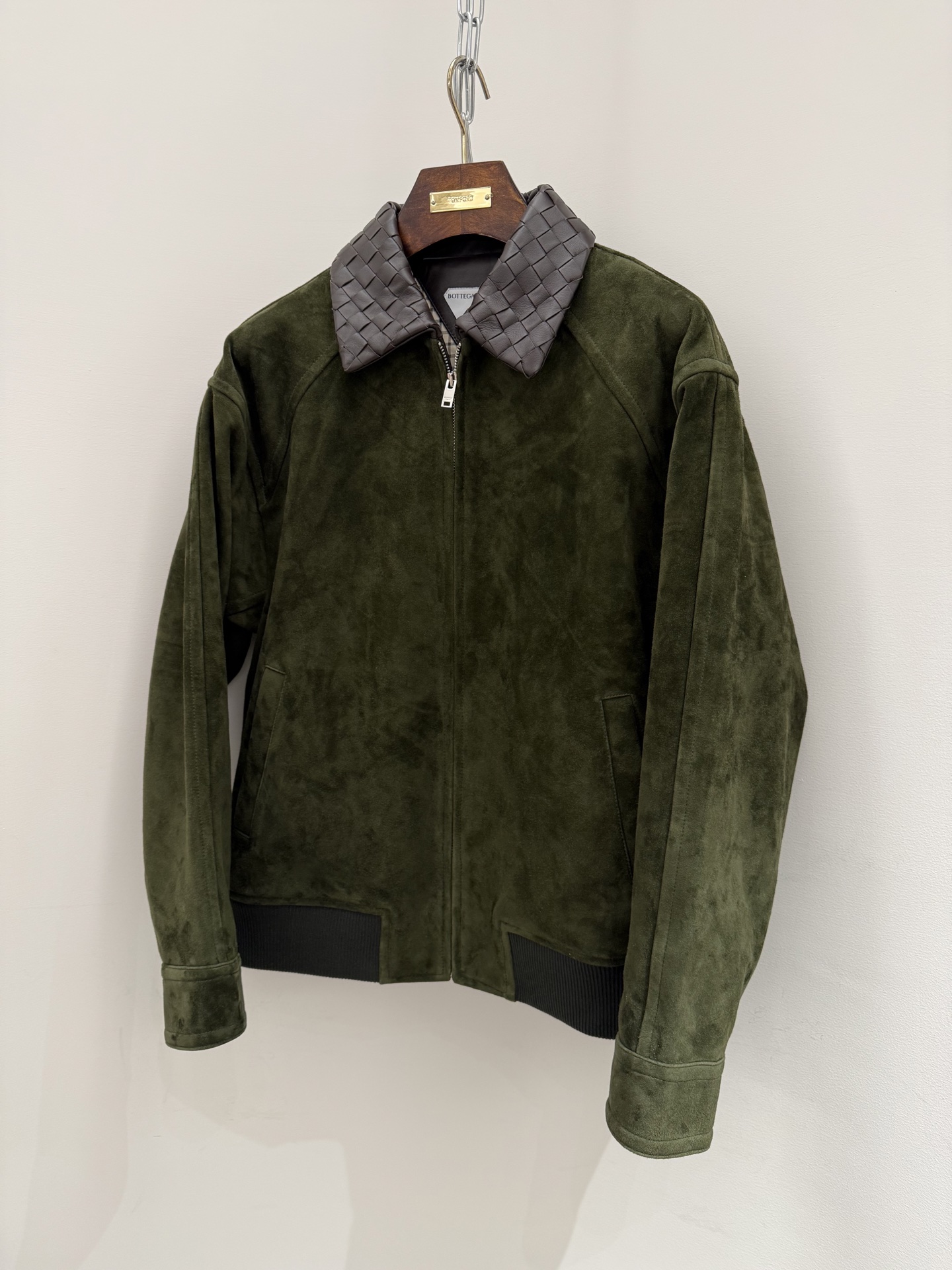 Bottega Veneta Olive Contrast Collar Zip Jacket