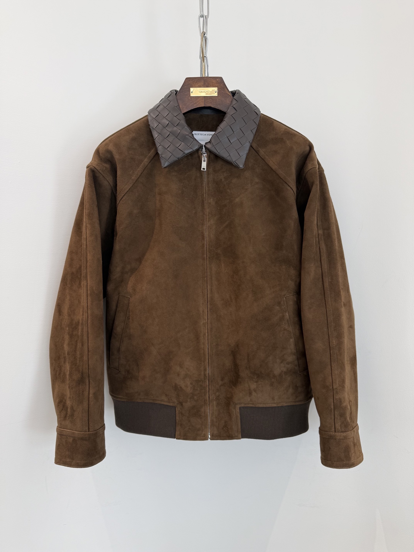 Bottega Veneta Brown Contrast Collar Zip Jacket