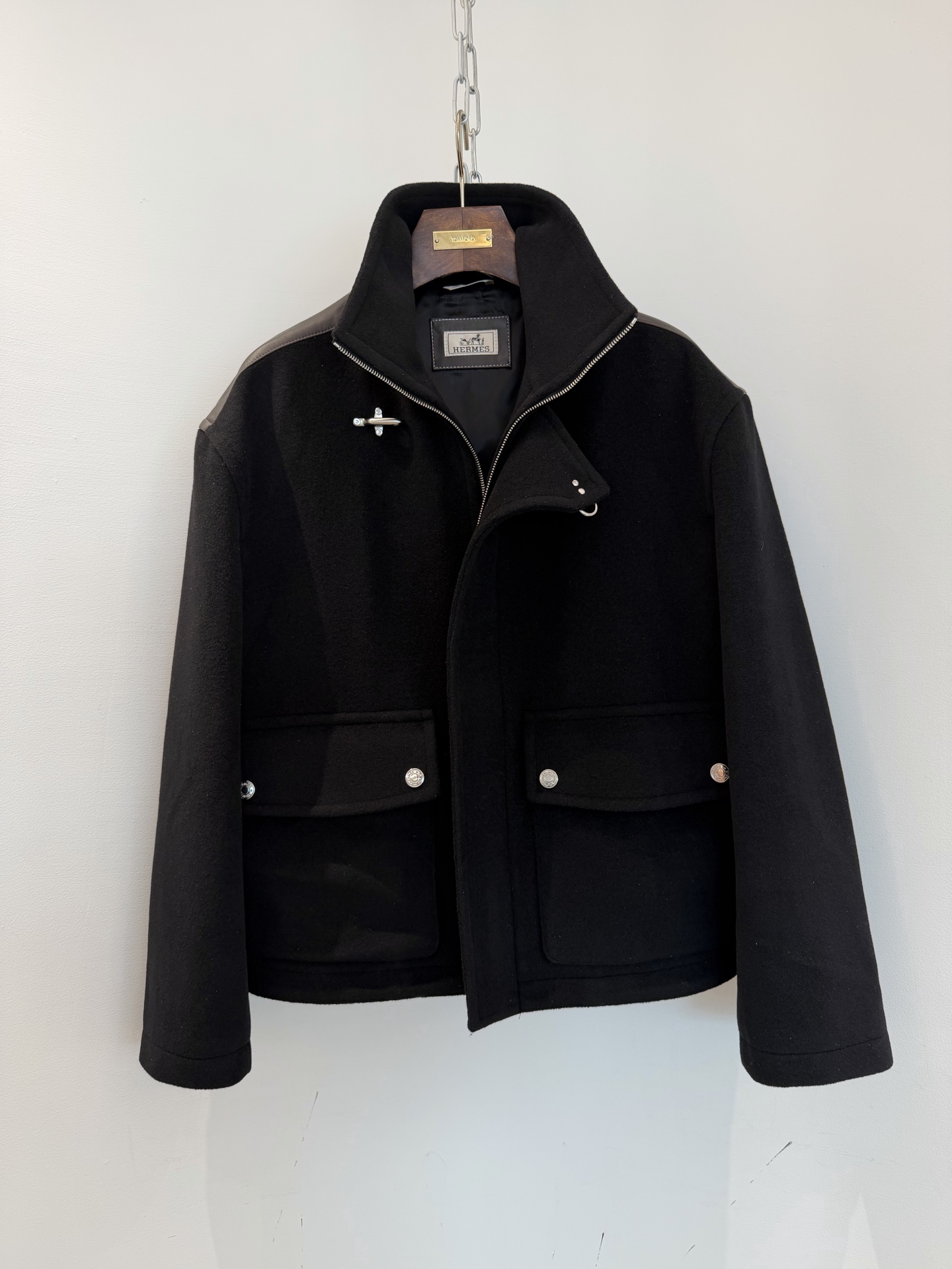 Hermes Wool Toggle Buckle Zip Cropped Jacket