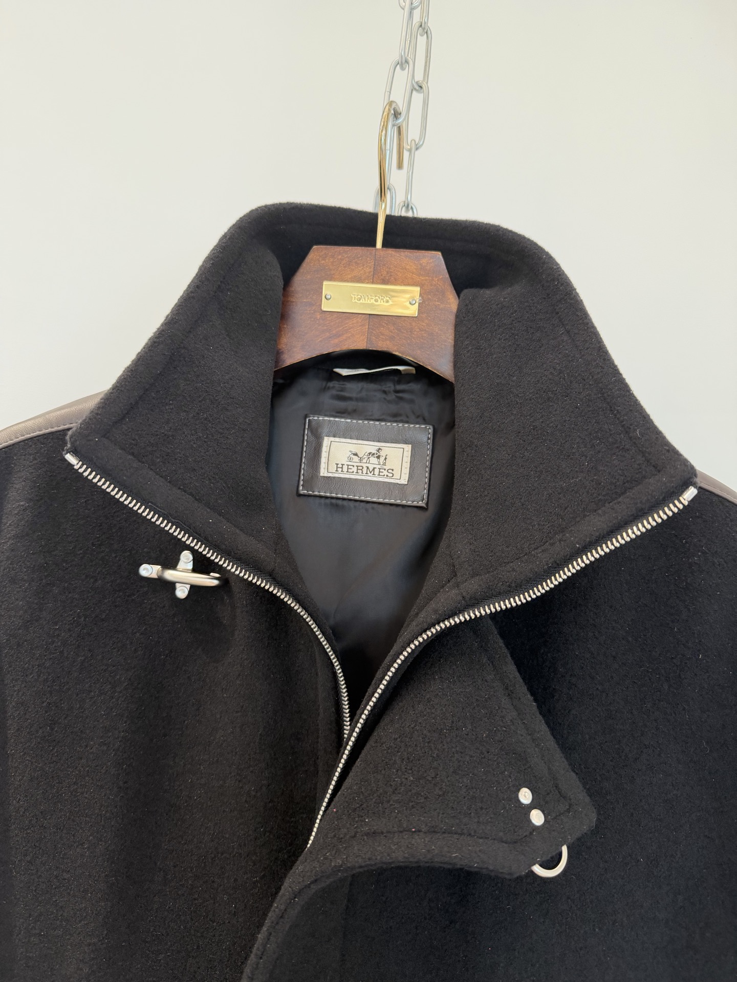 Hermes Wool Toggle Buckle Zip Cropped Jacket