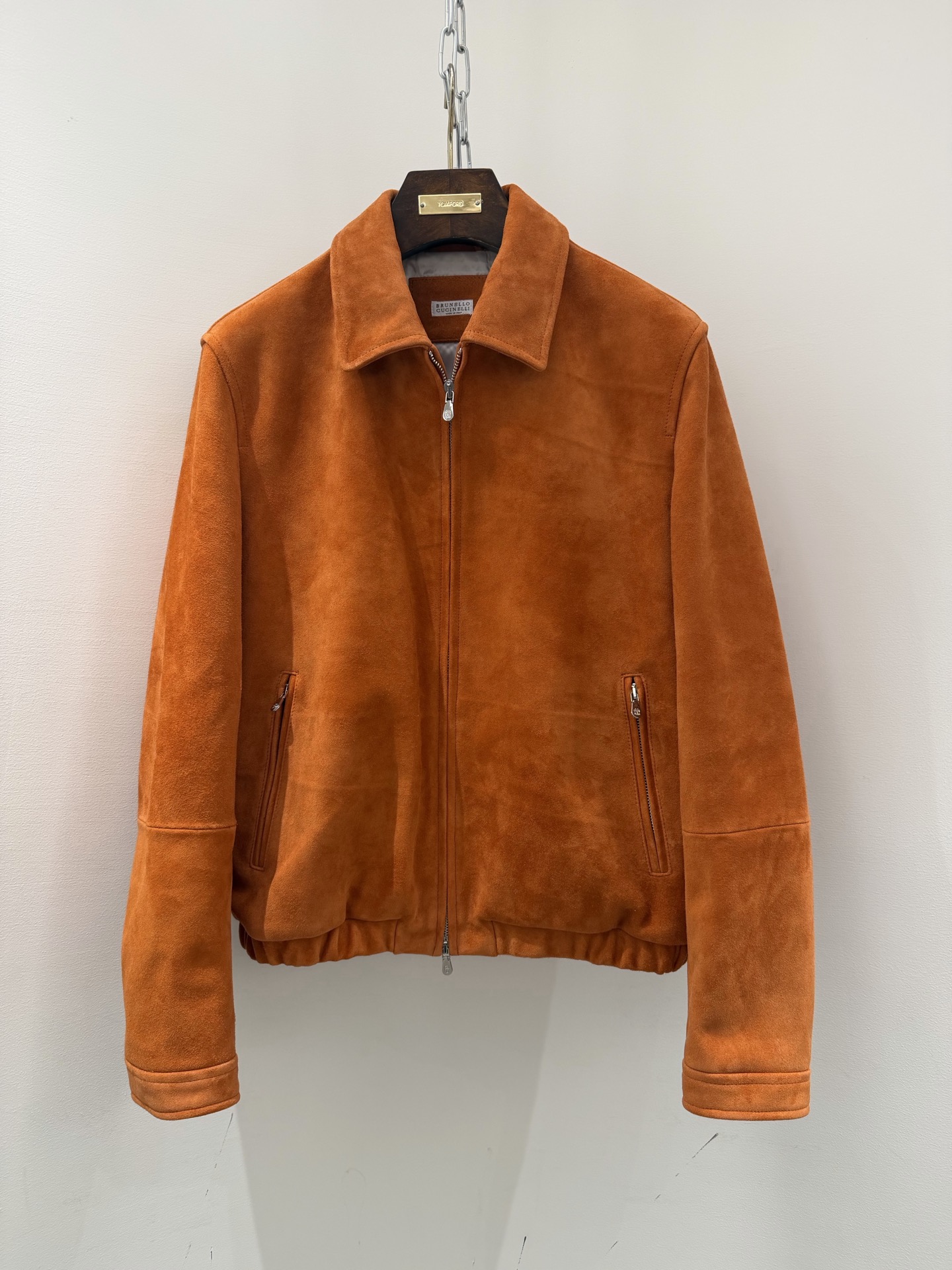  BC Orange Suede Zip Bomber Jacket