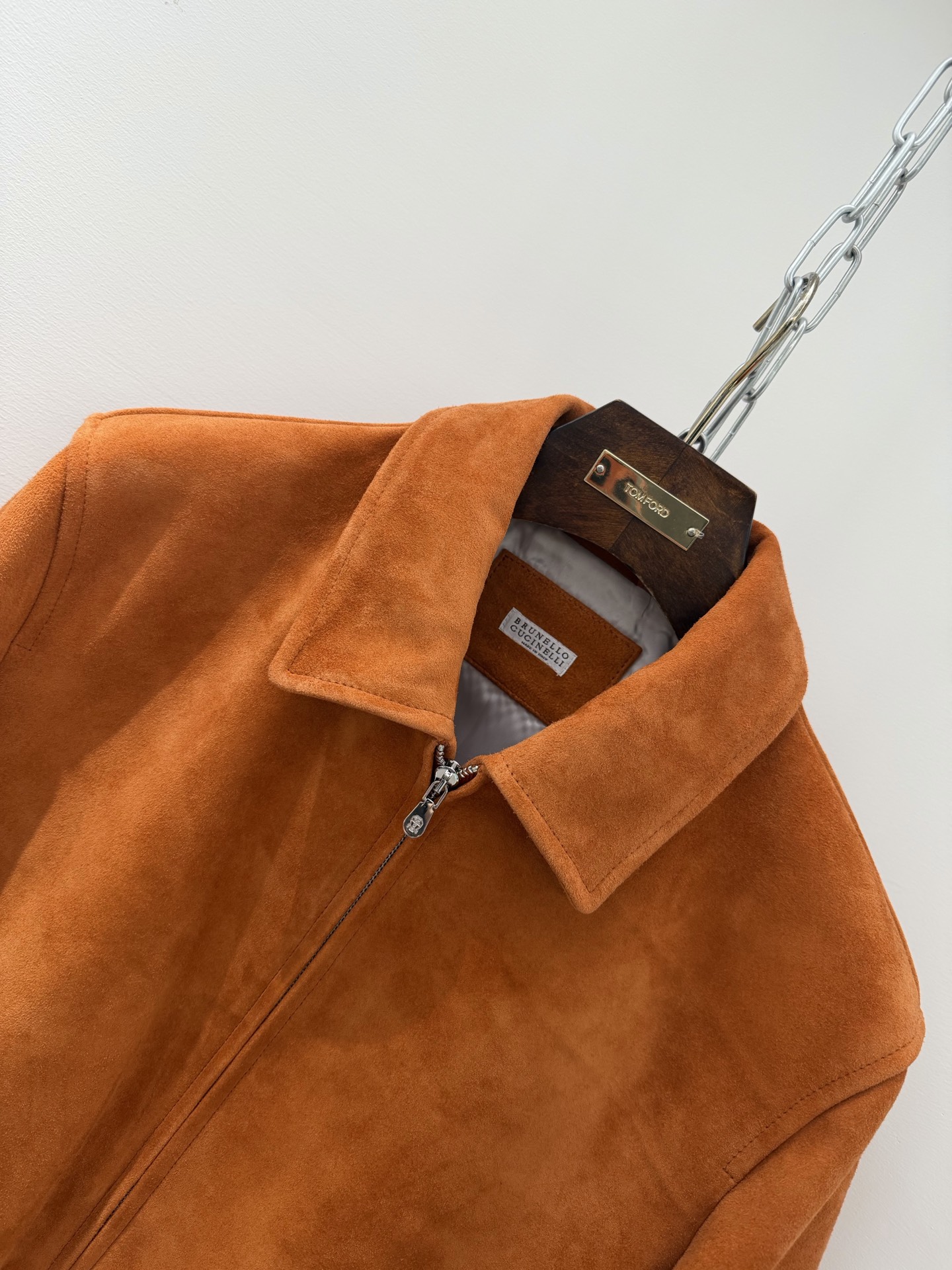  BC Orange Suede Zip Bomber Jacket