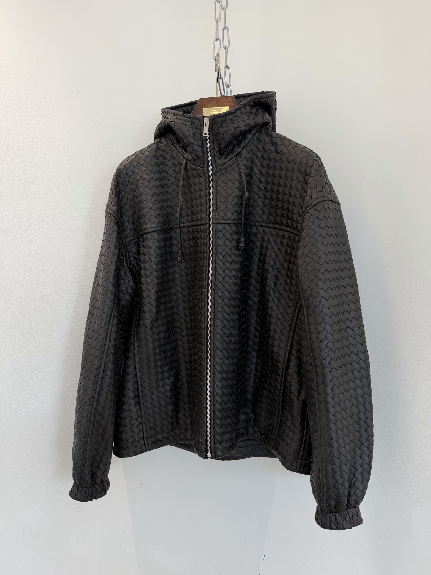 Bottega Veneta Black Woven Pattern Hooded Jacket
