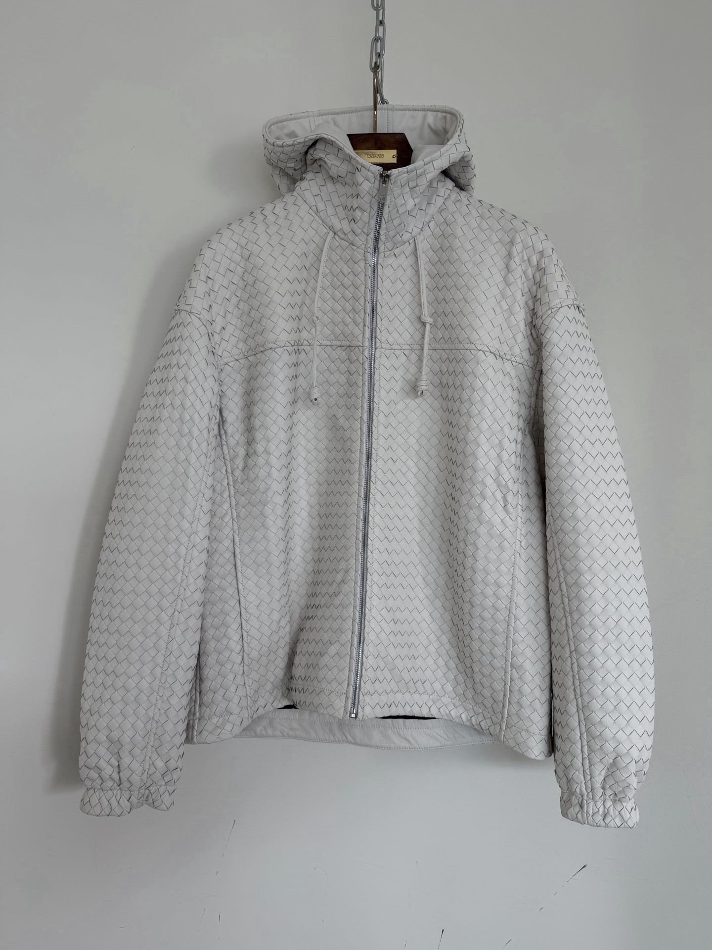 Bottega Veneta Gray Woven Pattern Hooded Jacket