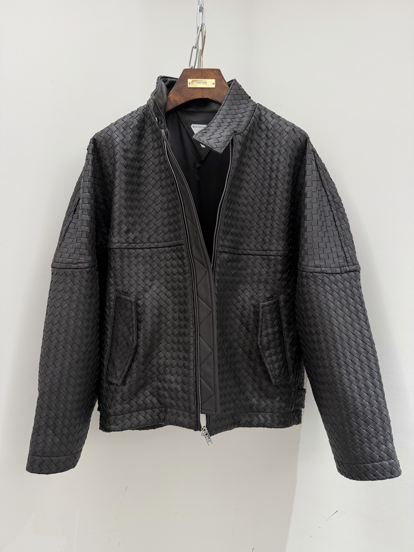 Bottega Veneta Black Woven Pattern Zip Jacket