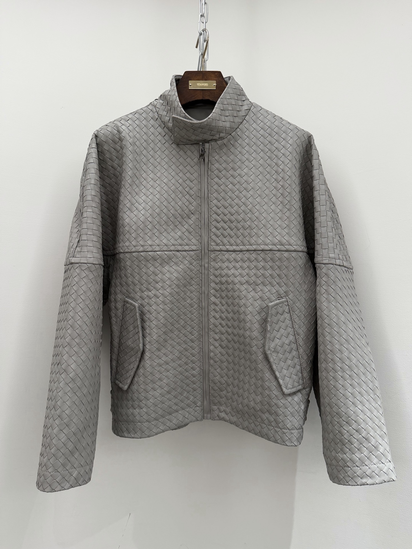 Bottega Veneta Gray Woven Pattern Zip Jacket