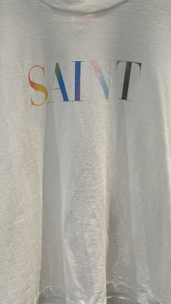 SAINT Michael Rainbow Logo Vintage Crew Neck T-Shirt, Cement White 8 i1734424708 1237 6