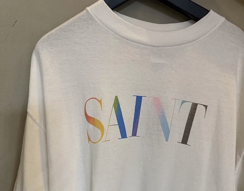SAINT Michael Rainbow Logo Vintage Crew Neck T-Shirt, Cement White 6 i1734424708 7069 8
