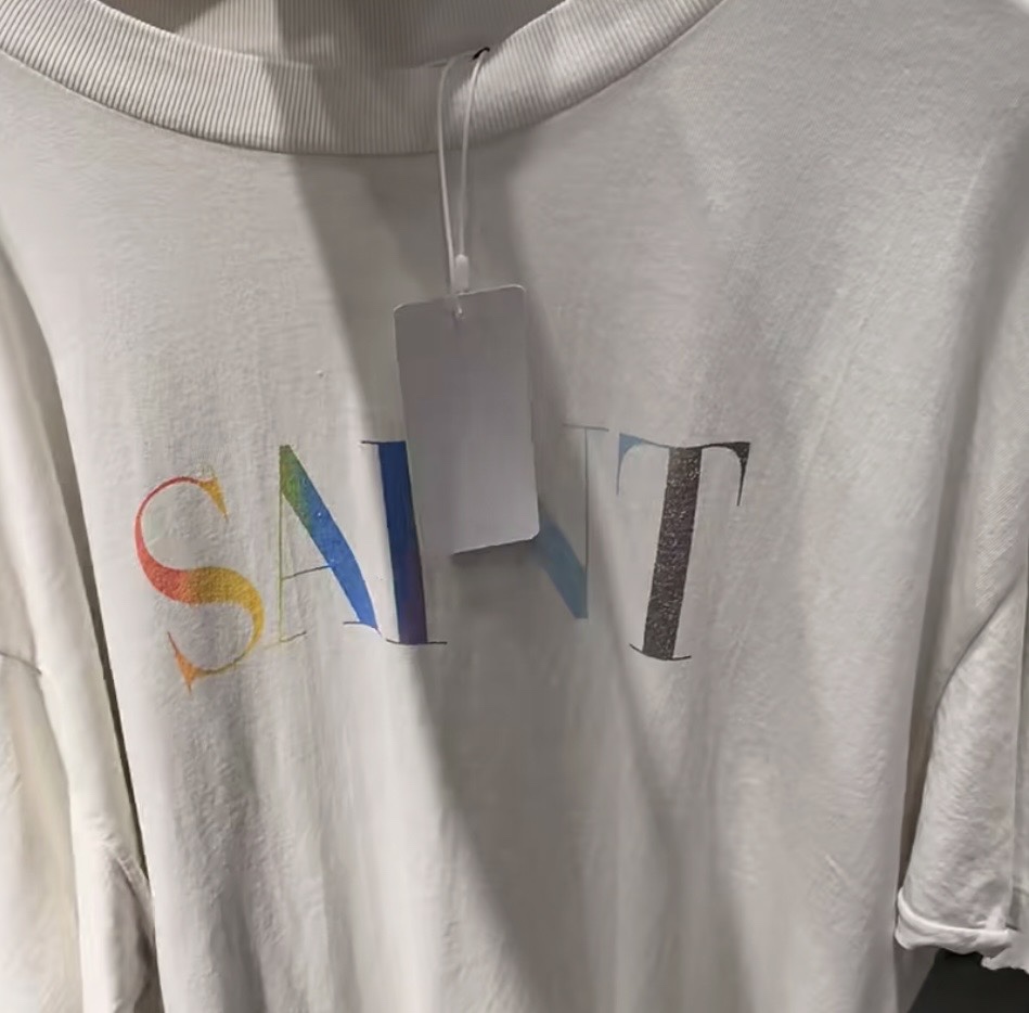 SAINT Michael Rainbow Logo Vintage Crew Neck T-Shirt, Cement White 7 i1734424708 9999 5