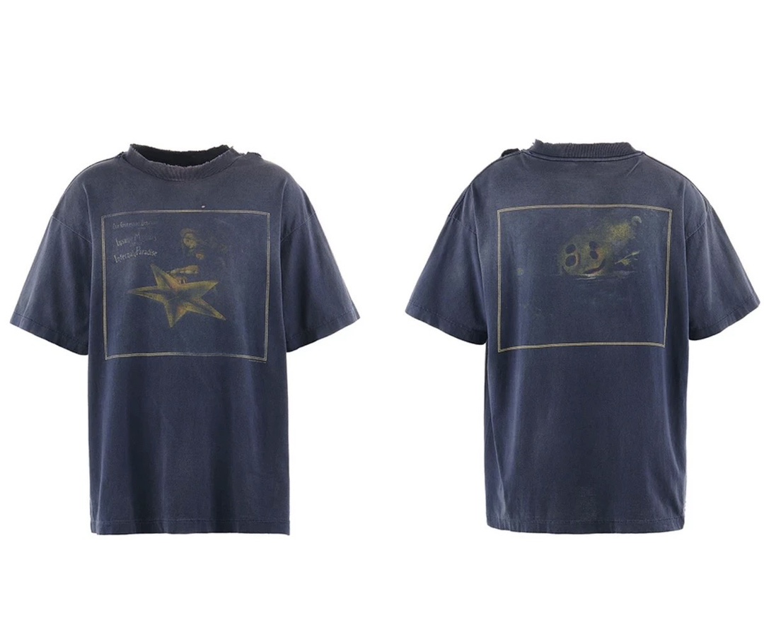 SAINT MICHAEL x CPFM Vintage Wash Tee - Washed Blue, Distressed Crew Neck 2 i1734864753 3358 2