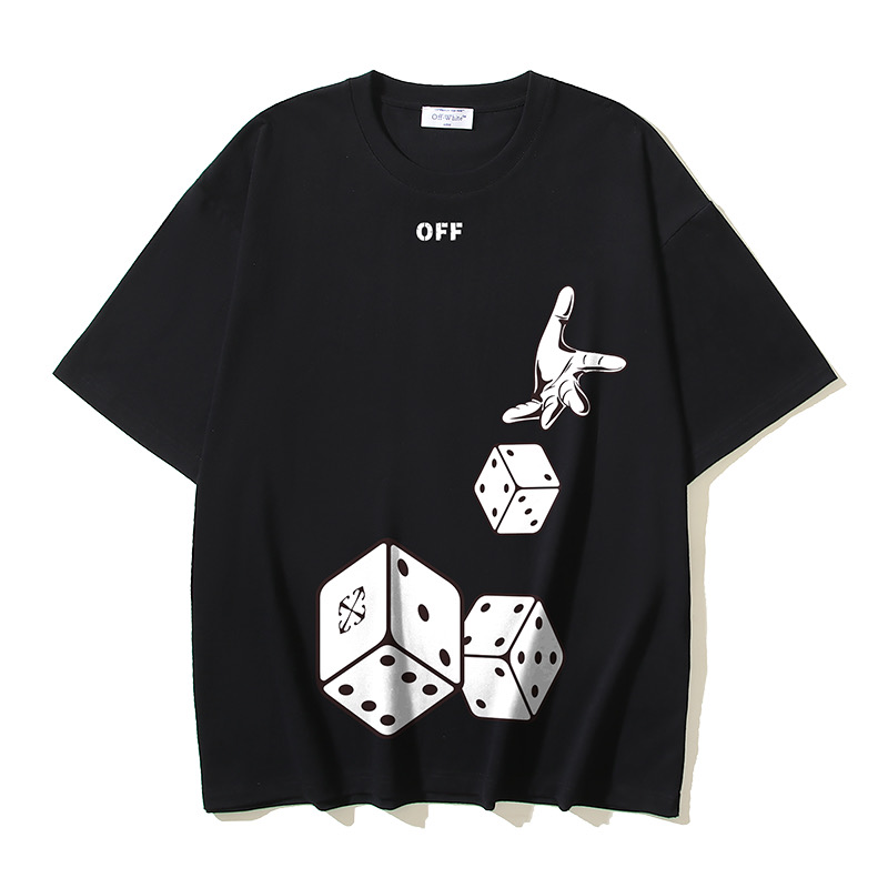 Off-White Printed Crew Neck T-Shirt, Dice Design, Casual Cotton Tee, S-XL 4 i1735717063696 1949 0 2