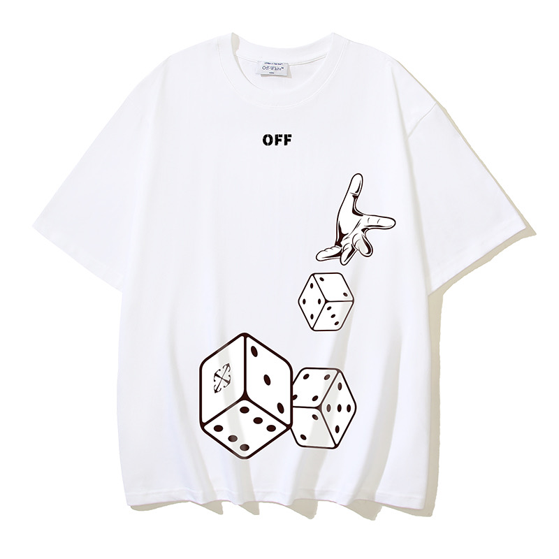 Off-White Printed Crew Neck T-Shirt, Dice Design, Casual Cotton Tee, S-XL 2 i1735717063700 1218 0 0
