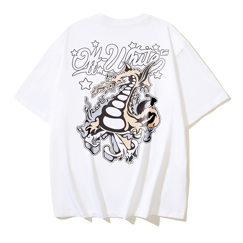 Off-White Dragon Graphic Print Crew Neck T-Shirt Stylish Grey Cotton Tee 6 i1735718359688 7889 0 4