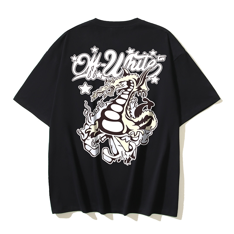 Off-White Dragon Graphic Print Crew Neck T-Shirt Stylish Grey Cotton Tee 4 i1735718359689 6911 0 2