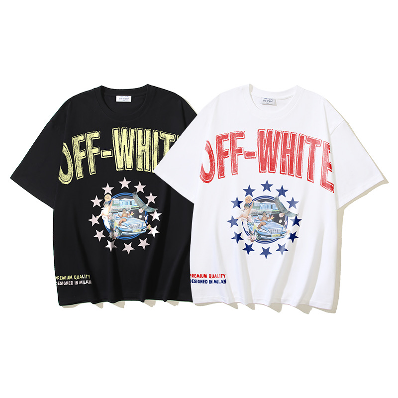 Off-White Printed Crew Neck T-Shirt Short Sleeve Casual Tops 1 i1743300348858 4997 0 0