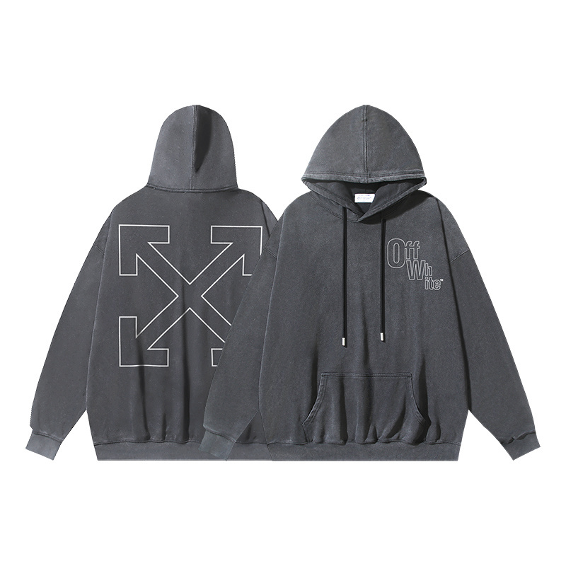 Off-White Arrows Grey Vintage Wash Hoodie Pullover Sweatshirt S-XL