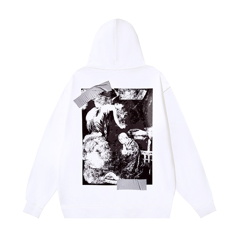 Off White Graphic Print Pullover Hoodie Vintage Art Sweatshirt Jumper