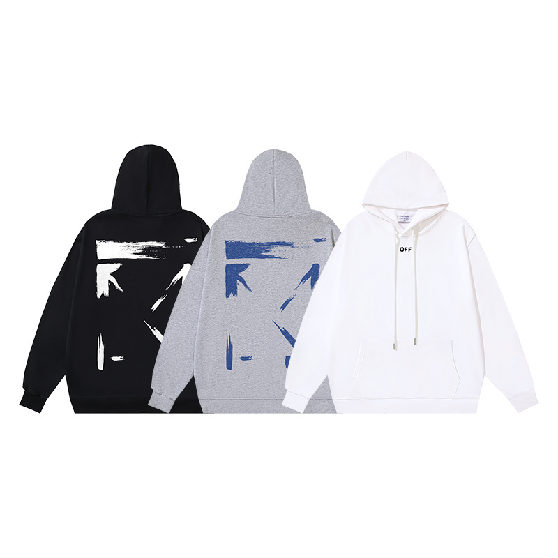 Off White Brush Arrow Print Hoodie Pullover Sweatshirt for Men and Women