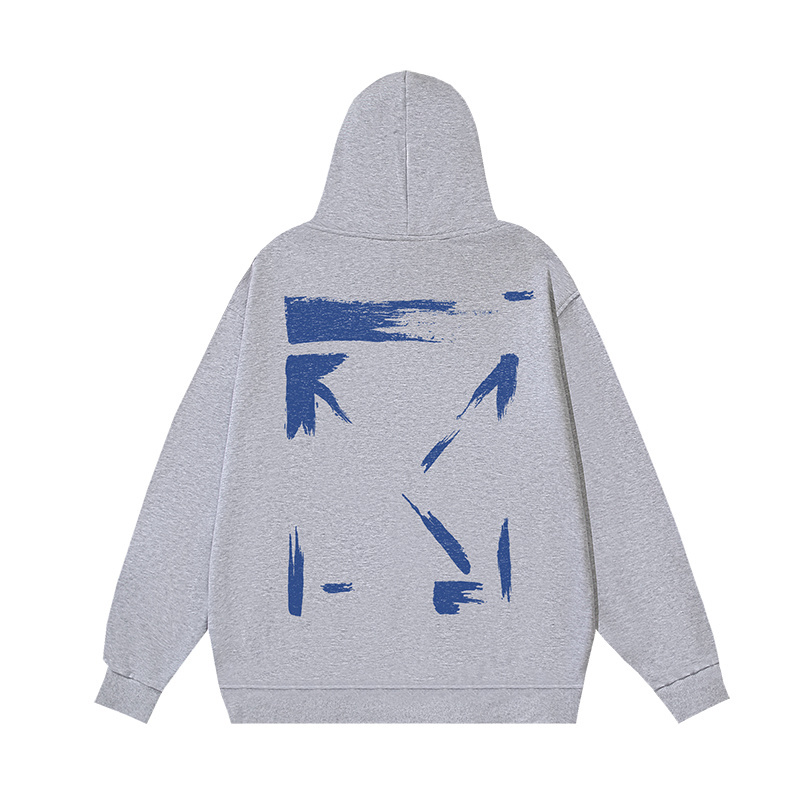 Off-White Grey Arrows Print Cotton Pullover Hoodie | Size S-XL