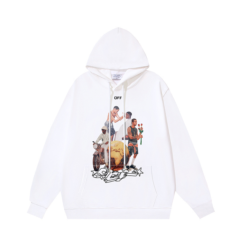 Off-White White Graphic Print Cotton Hoodie Sweatshirt Pullover Jumper
