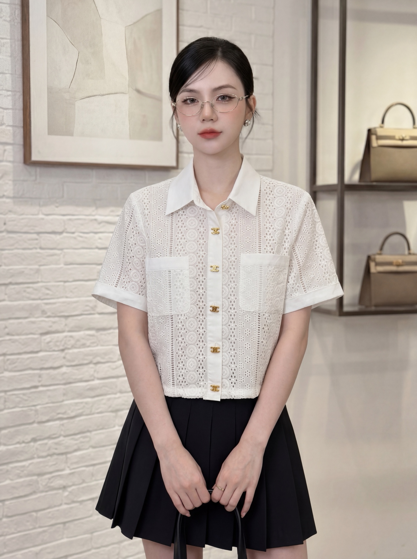 Celine White Short Sleeve Cotton Shirt
