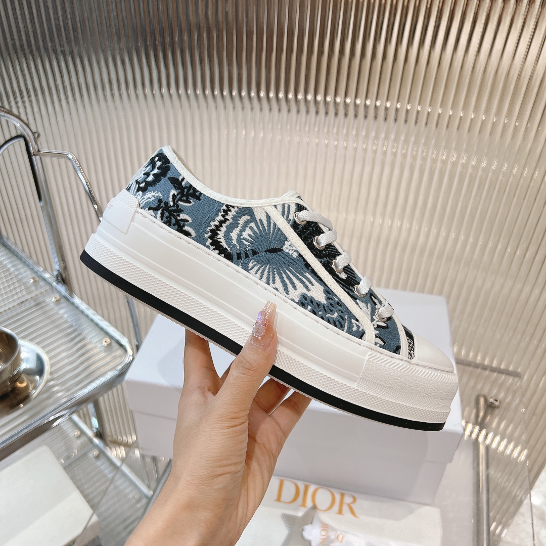 Dior Sneakers Canvas Shoes Embroidery Canvas Cotton Cowhide PU TPU Oblique Casual