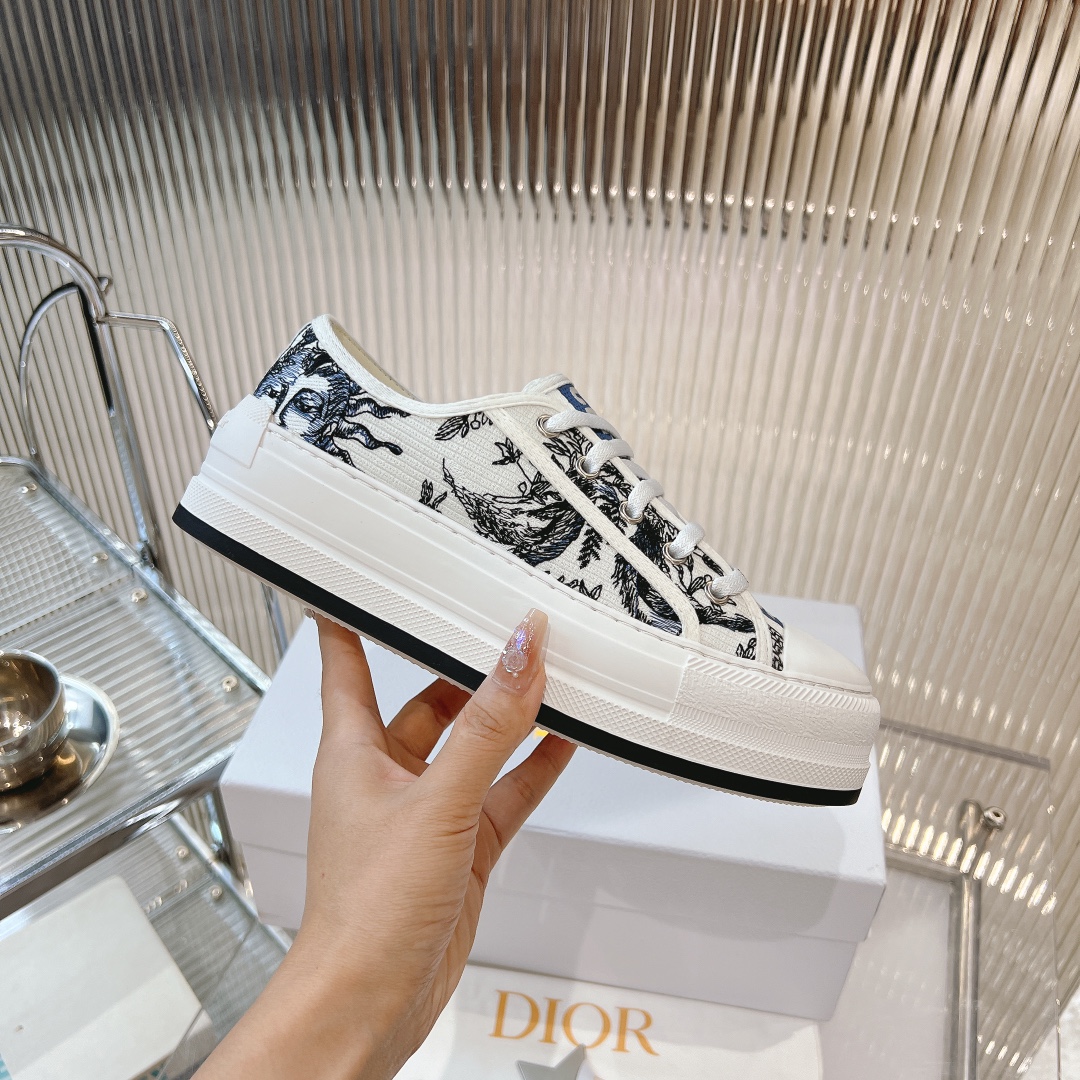 Brand Designer Replica
 Dior Sneakers Canvas Shoes Embroidery Canvas Cotton Cowhide PU TPU Oblique Casual