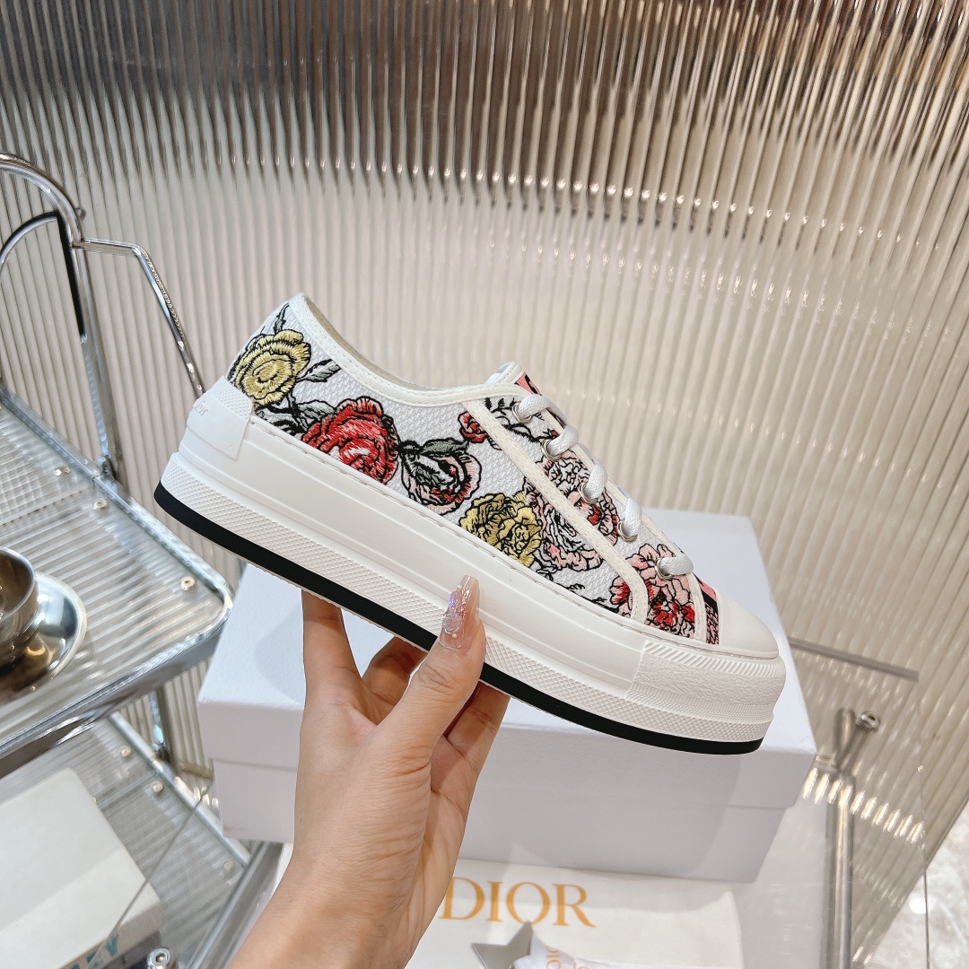 Dior Sneakers Canvas Shoes Embroidery Canvas Cotton Cowhide PU TPU Oblique Casual