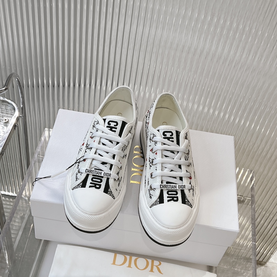 Dior Sneakers Canvas Shoes Embroidery Canvas Cowhide PU TPU Oblique Casual