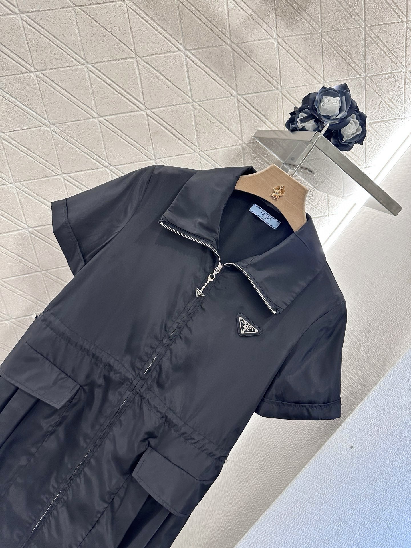 Prada Women's Black Recycled Nylon Pleated Mini Dress Short Sleeve 3 i1746647046615 2886 0 7