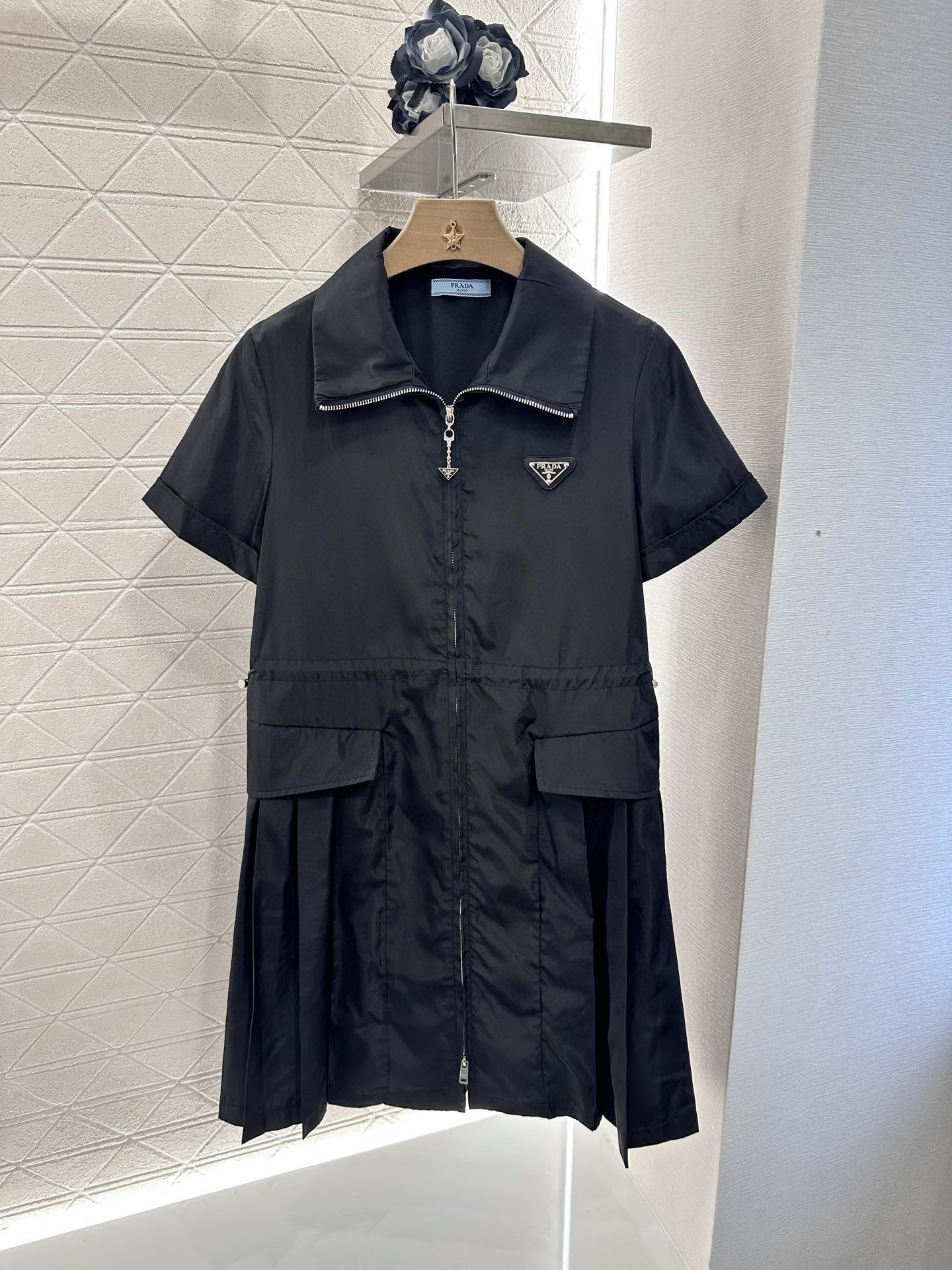Prada Women's Black Recycled Nylon Pleated Mini Dress Short Sleeve 1 i1746647094758 4790 0 8