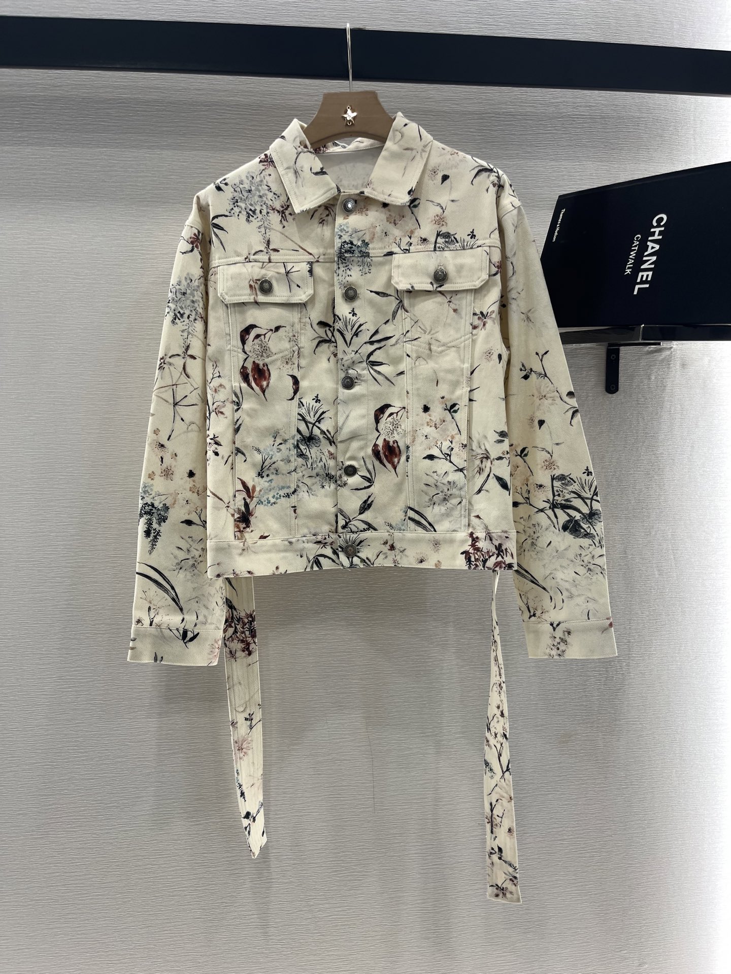 Dior Floral Print Denim Jacket with Belted Waist, Elegant and Chic