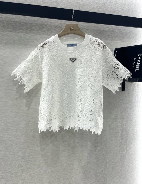 Prada Lace T-Shirt, Elegant Italian Design, Comfortable and Fashionable Top 1 Prada Lace T-Shirt, Elegant Italian Design, Comfortable and Fashionable Top