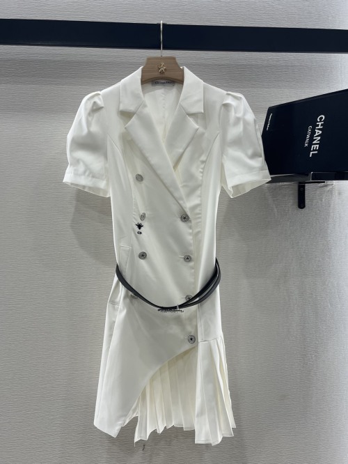 Dior 2025 Pleated Belted Blazer Dress - Acetate, Short Sleeve, White 1 Dior 2025 Pleated Belted Blazer Dress - Acetate, Short Sleeve, White