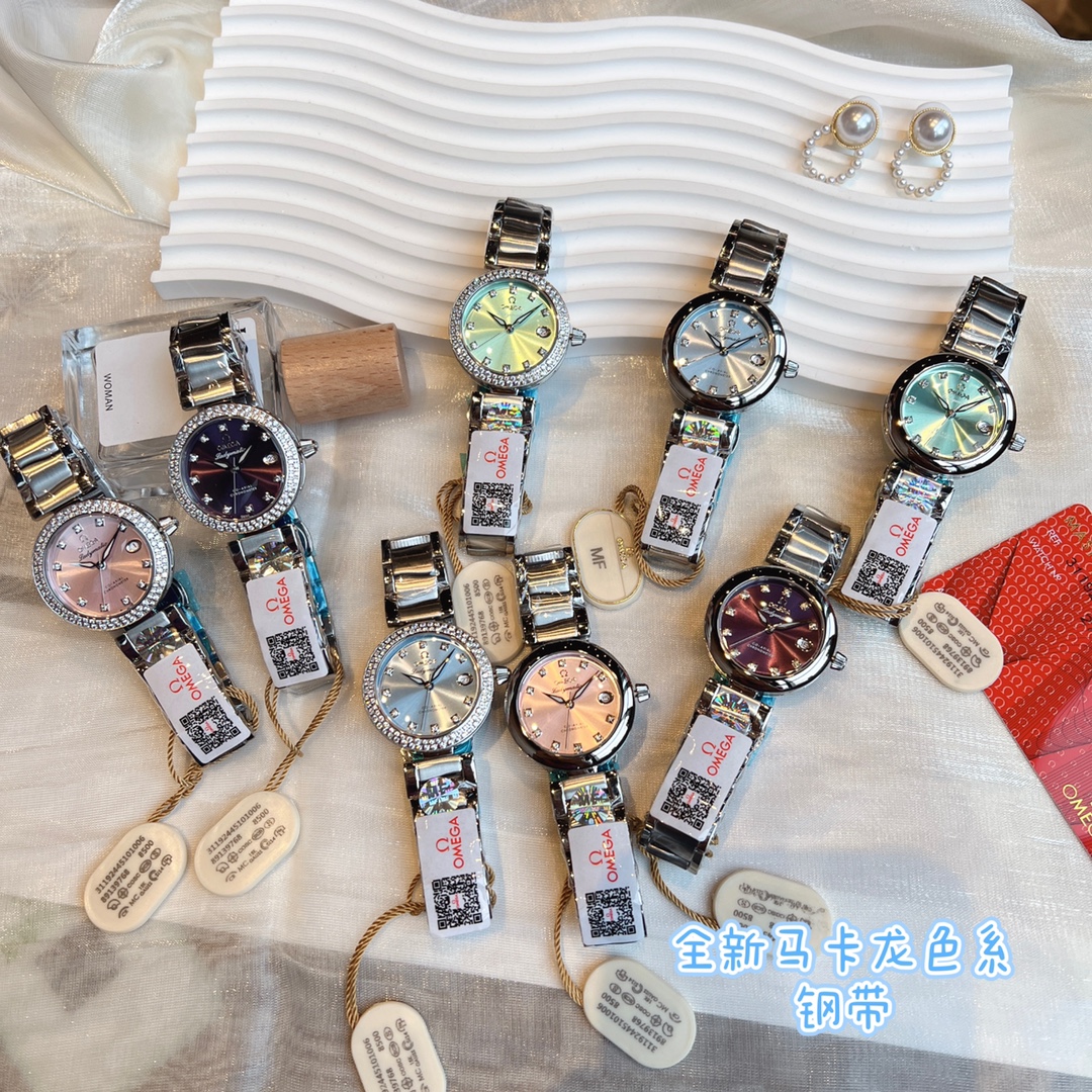 Omega Women's Watch with Macaron Color Dial and Steel Band - wtch13