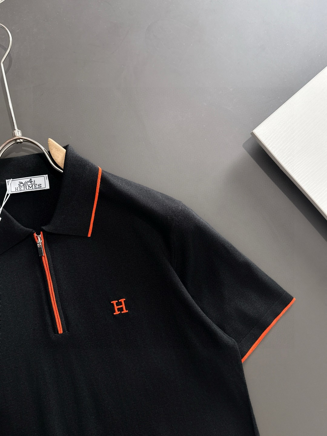 Hermès Men's Black Polo Shirt with Orange Trim, Short Sleeve T-Shirt 3 a1752309119193 8331