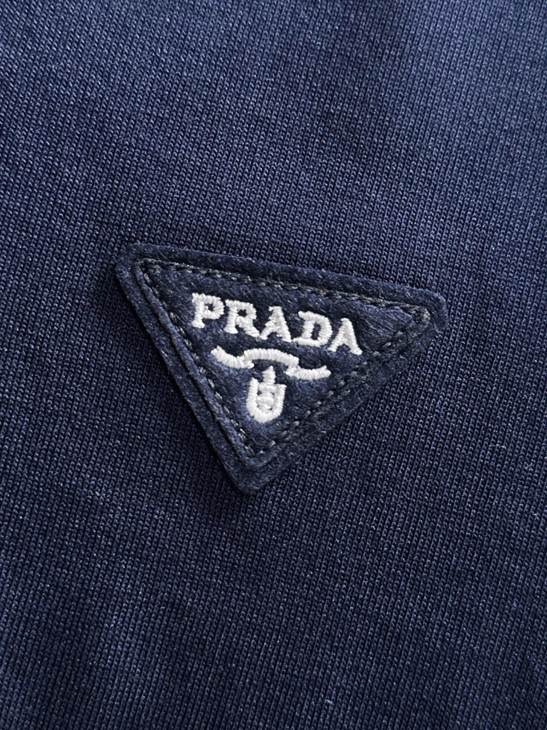 Prada Men's Navy Blue T-Shirt with White Striped Sleeves - Casual & Luxury 4 a1754465397391 5824
