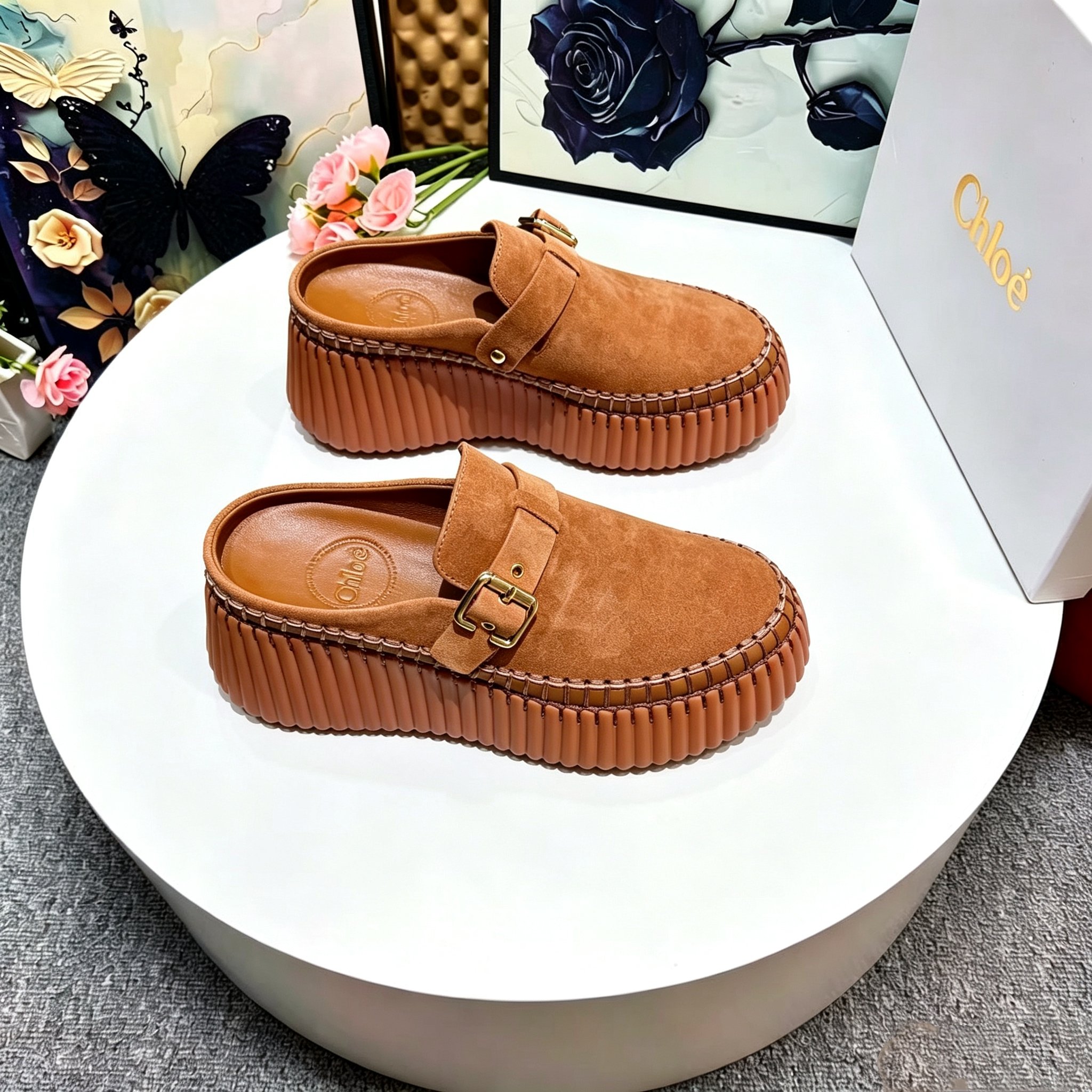 Chloé Nama Suede Platform Mule Clogs