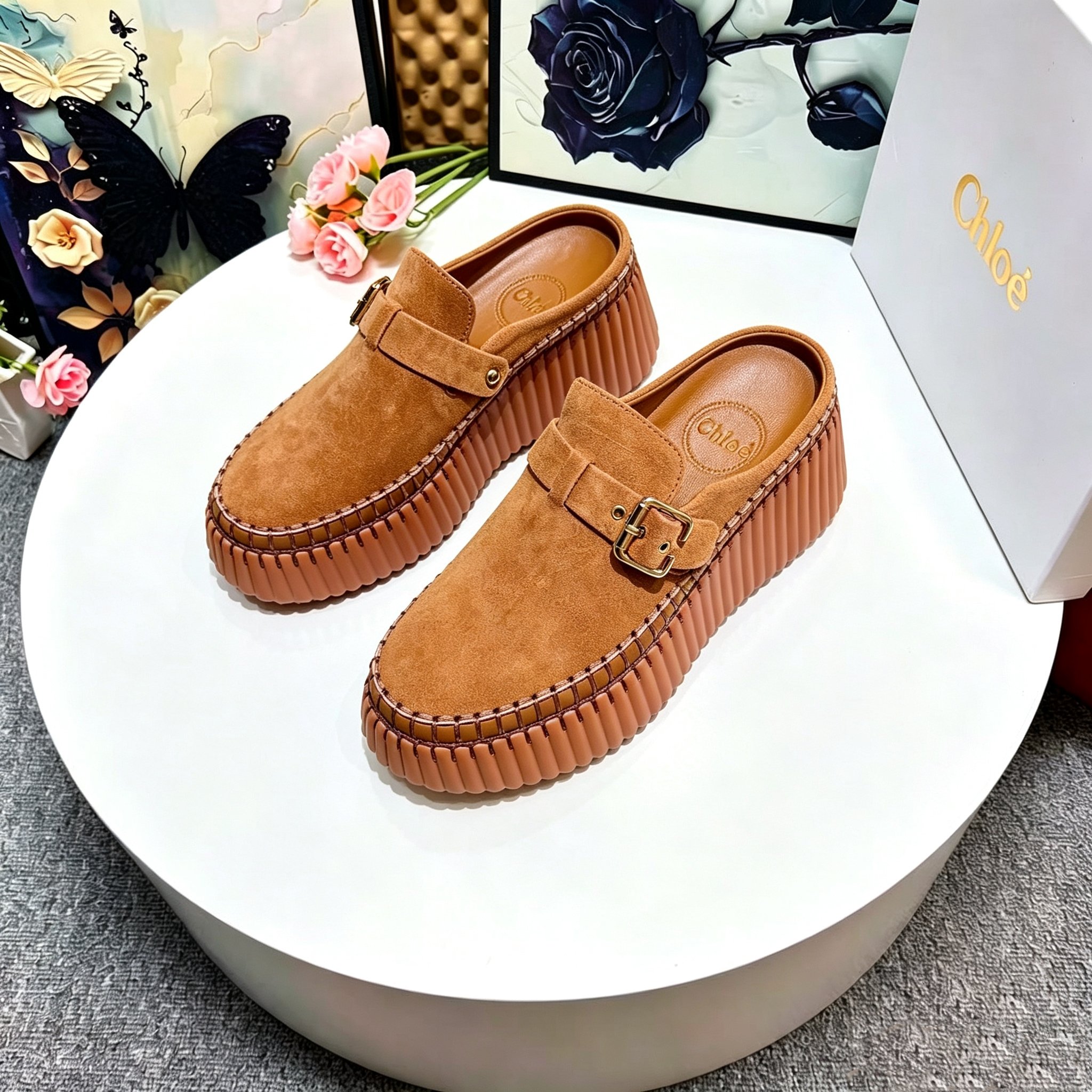 Chloé Nama Suede Platform Mule Clogs