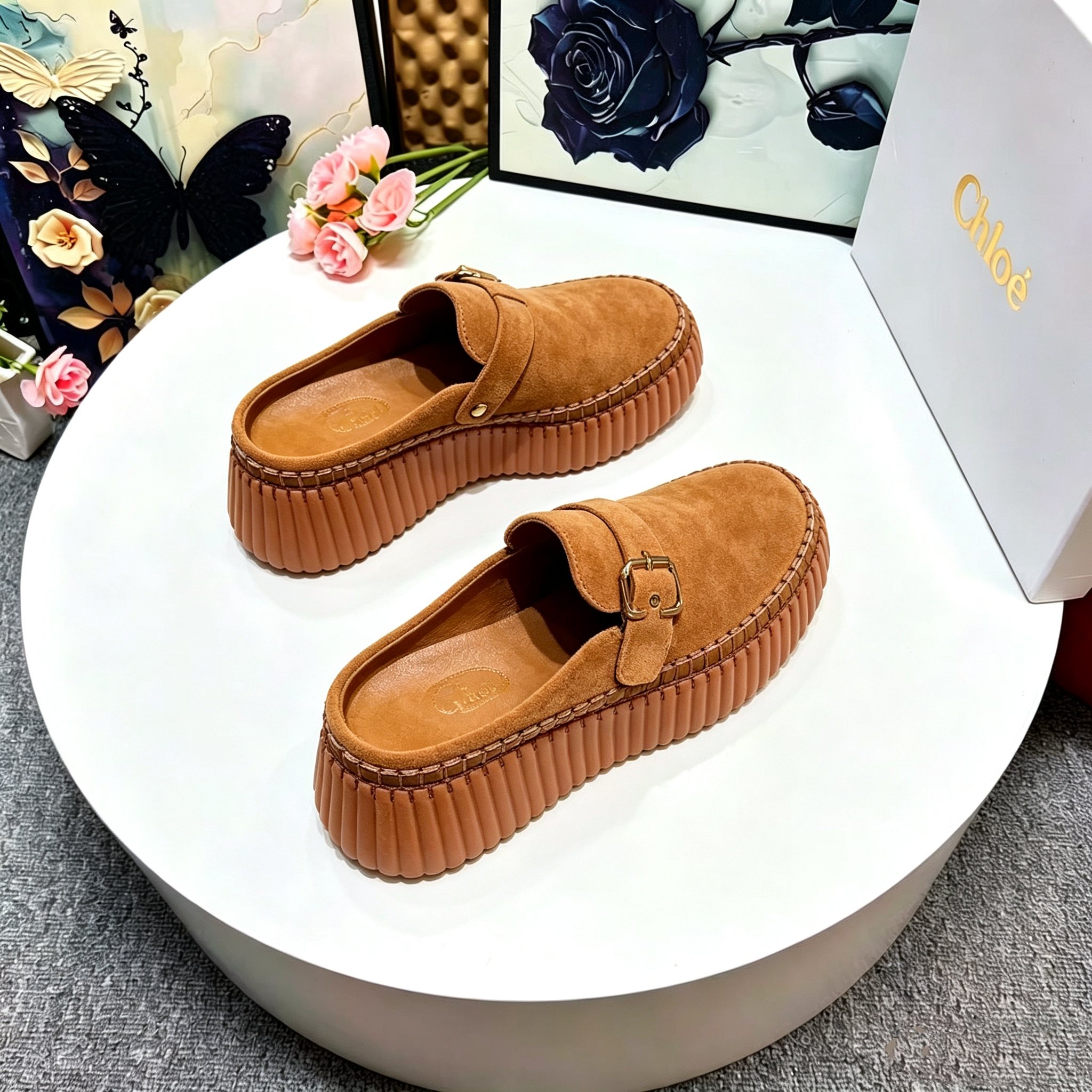 Chloé Nama Suede Platform Mule Clogs