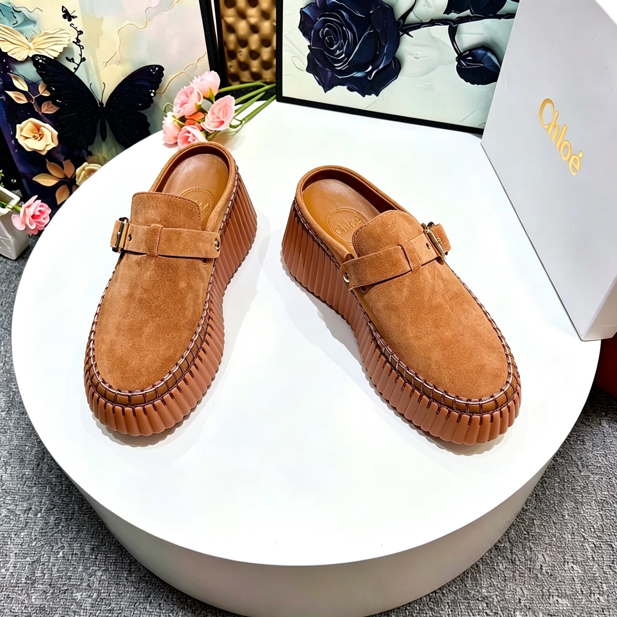 Chloé Nama Suede Platform Mule Clogs