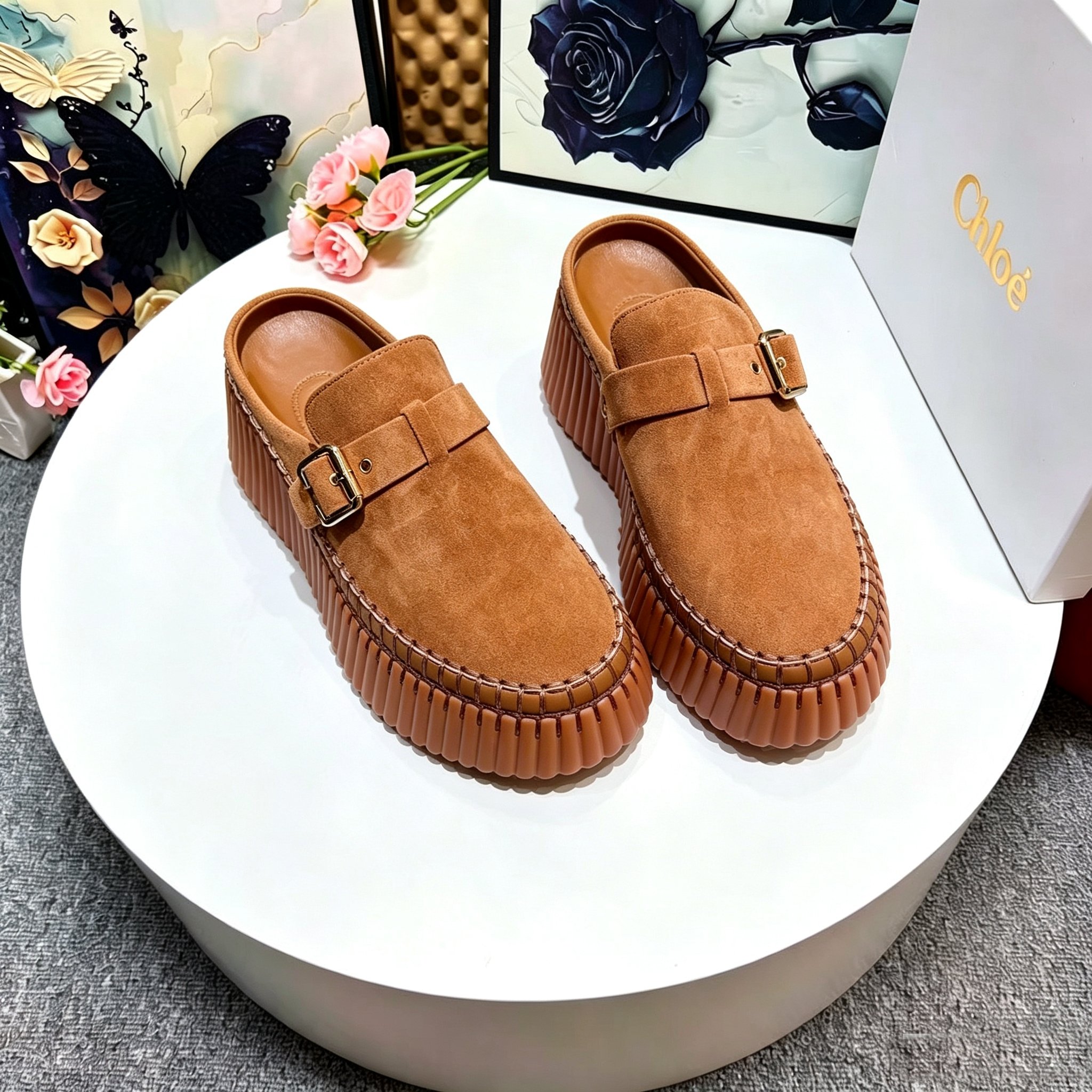 Chloé Nama Suede Platform Mule Clogs