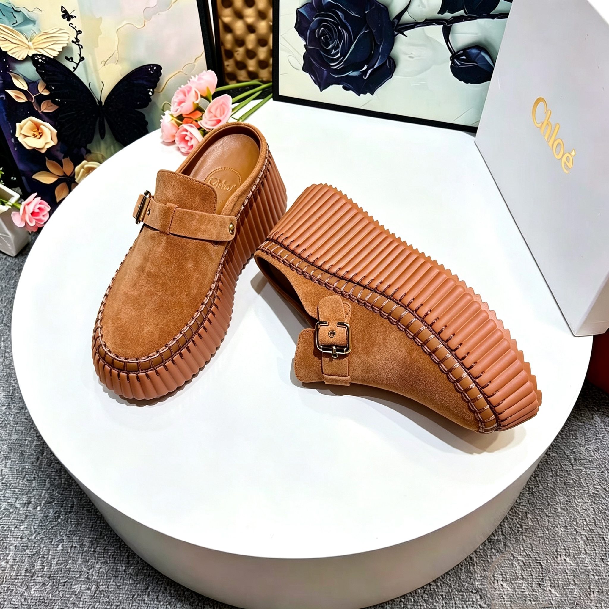 Chloé Nama Suede Platform Mule Clogs