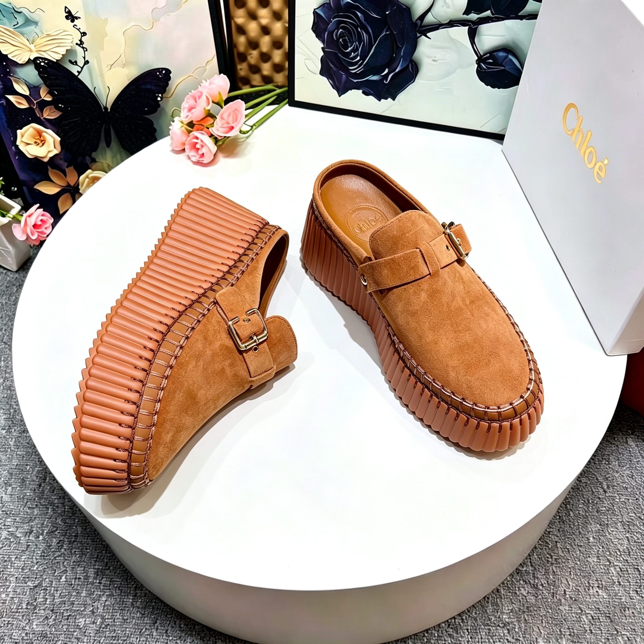 Chloé Nama Suede Platform Mule Clogs