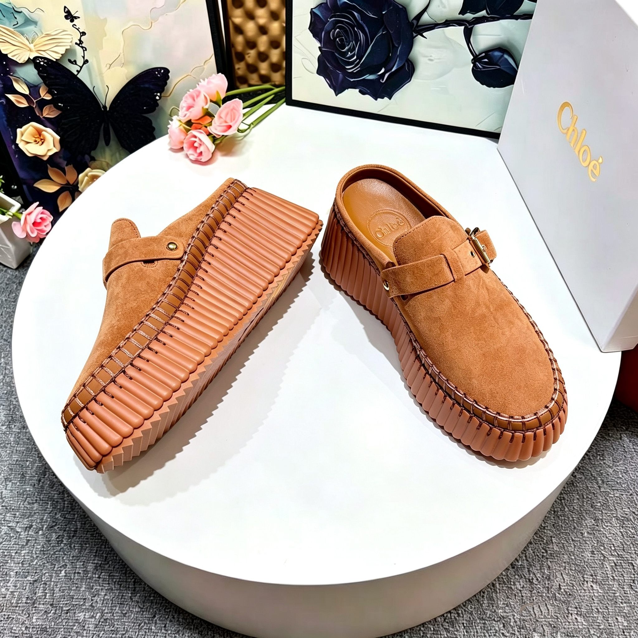 Chloé Nama Suede Platform Mule Clogs